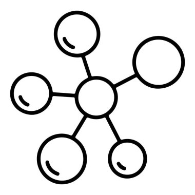Bir minimalist, elle çizilmiş, beş küçük daireye bağlı merkezi bir çember tasvir eden, moleküler bir yapıyı ya da ağı temsil eden,.