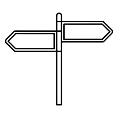 Karşıt yönleri gösteren boş ok şekilli işaretleri olan iki taraflı bir işaret direğinin basit bir siyah beyaz çizimi.