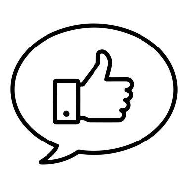 Başparmak işareti içeren basit bir konuşma baloncuğu çizimi, anlaşmayı, memnuniyeti ya da olumlu bir eleştiriyi temsil eder..