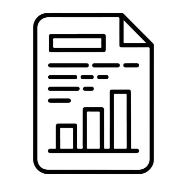 Bir belgeyi temsil eden bir minimalist siyah beyaz simge veya üç yükselen çubuklu basit bir çubuk grafiği içeren bir rapor.