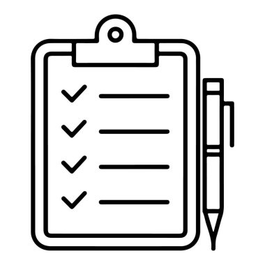 Kontrol listesi ve kalemi olan basit bir pano çizimi, organizasyon, planlama ve görev tamamlamayı sembolize eder.