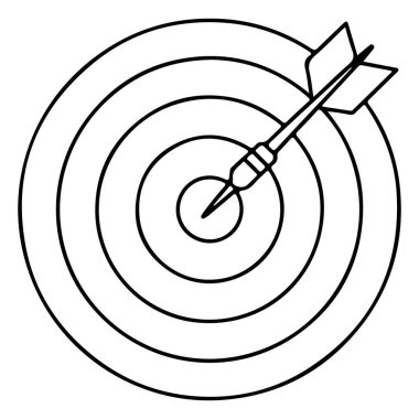 Ortadaki hedefe mükemmel bir şekilde isabet eden oklu bir dart tahtası çizimi doğruluğu ve başarıyı simgeliyor..