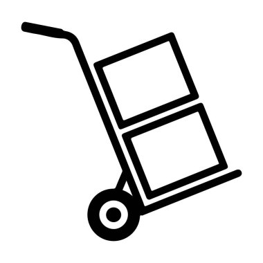 Taşımaya hazır iki dikdörtgen kutuyla dolu basit, stilize bir el arabası çizimi. Beyaz arkaplanda siyah çizgi.