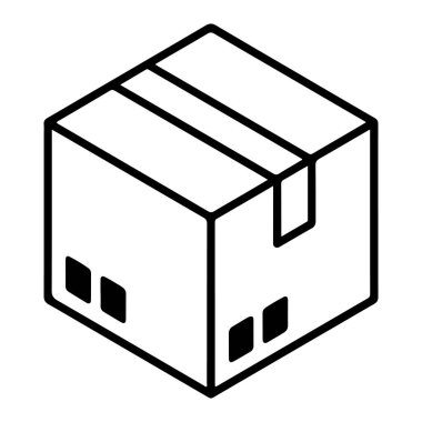 Kapalı bir karton kutunun basit, temiz bir izometrik çizgisi, nakliye ve teslimat kavramları için uygun..