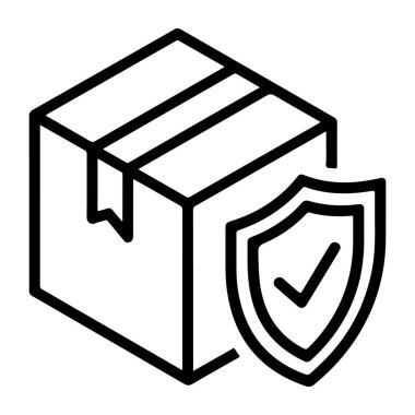 Güvenlik ve korunan teslimat hizmetlerini sembolize eden bir karton kutucuğu tasvir eden bir taslak simgesi.