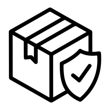 Kalkanlı ve işaretli bir karton kutu tasvir eden bir taslak simgesi, güvenli teslimatı ve korumayı simgeliyor..