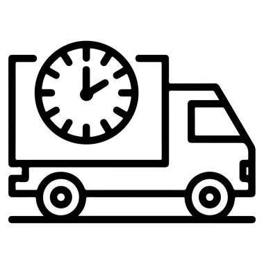 Bir dağıtım kamyonunun ana simgesi. Yüzü saatle çevrili. Hızlı nakliye ve zamanında teslimat hizmetlerini simgeliyor..