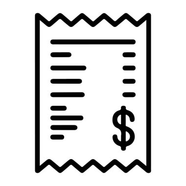 Maddi işlemleri ve alımları temsil eden, içinde dolar sembolü olan bir makbuzun minimalist siyah beyaz çizgisi.