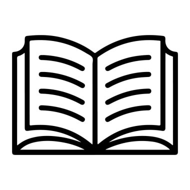 Boş sayfaları ve görünür satırları olan açık bir kitabın minimalist siyah beyaz çizimi.