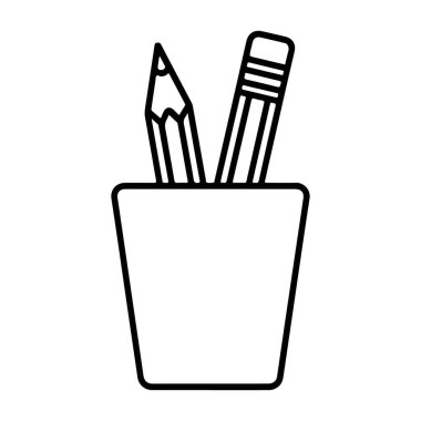 Basit bir fincanda ya da tutacakta dik duran iki kalemin minimalist siyah beyaz çizgisi..