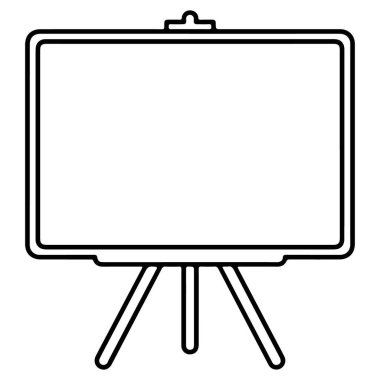 Üç bacaklı sehpa ya da tripod tezgahına yerleştirilmiş boş bir beyaz tahtanın minimalist siyah beyaz çizgili tasviri.