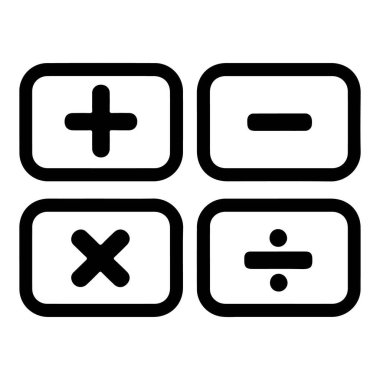 Dört yuvarlak dikdörtgen her biri temel bir aritmetik işlem sembolü gösterir: toplama, çıkarma, çarpma ve bölme.