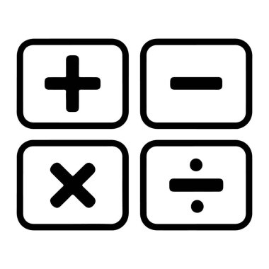 Her biri temel matematiksel işlem sembolünü gösteren dört beyaz düğme: artı, eksi, çarpma ve bölme.