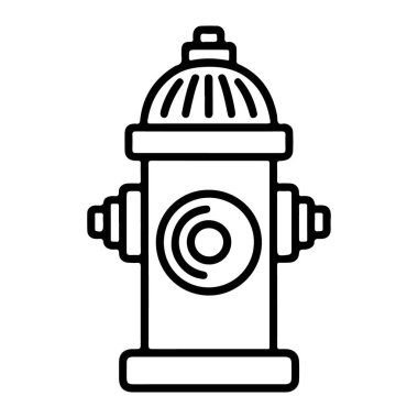 Geleneksel bir yangın musluğunun simgesel şeklini ve bileşenlerini sergileyen minimalist siyah beyaz çizgili sanat çizgisi..