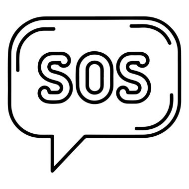 SOS harflerini içeren bir konuşma baloncuğunun siyah beyaz çizgisi, yardım çağrısını ya da imdat çağrısını simgeliyor..