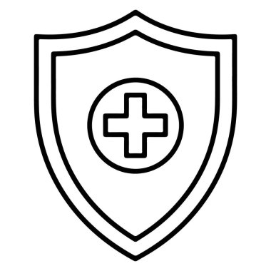 Bir çember içinde sağlık ve güvenliği simgeleyen tıbbi haç içeren basit bir kalkan çizimi..