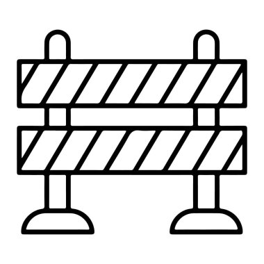 Çapraz çizgileri olan geçici bir inşaat bariyerinin minimalist, siyah ve beyaz çizgili sanat çizgisi çizimi.