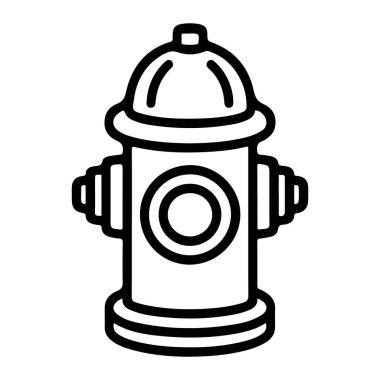 Basit bir grafik simgesi olarak sunulan klasik bir yangın musluğunun minimalist siyah beyaz çizgisi..