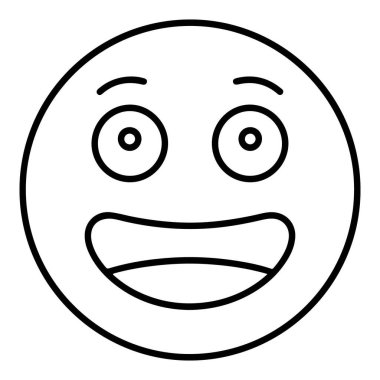 Gülen bir yüzün basit siyah beyaz çizimi geniş açık gözler ve büyük, açık bir ağız, heyecan veriyor..