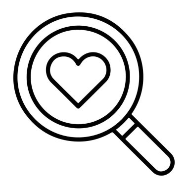 Bir kalp sembolü üzerine odaklanmış basit bir büyüteç çizimi, aşkı temsil ediyor ya da değerli bir şey buluyor..
