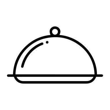 Düz bir tabanda sunulan, saplı kubbeli servis tabağının minimalist siyah beyaz çizgisi..