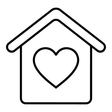 Merkezinde kalp şekli olan bir evin minimalist çizimi. Temiz, basit ve sembolik..