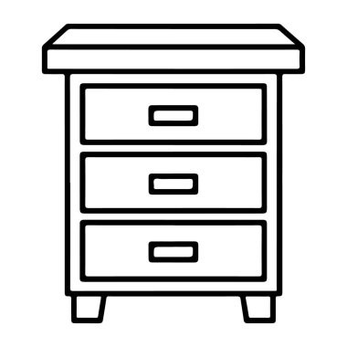 Üç çekmecesi ve dört bacağı olan ahşap bir komodinin minimalist siyah beyaz çizgisi..