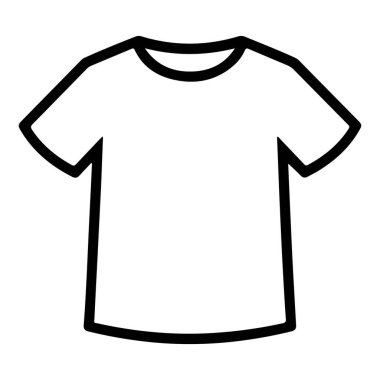 Basit bir grafik simgesi olarak sunulan düz beyaz bir tişörtün minimalist çizgi çizimi. Tasarım siyah ile özetlenmiştir..