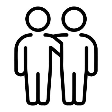 Basit bir çizgi sanat ikonu, iki stilize figürün bir kolu diğerinin omzunda yan yana durmasını tasvir eder..