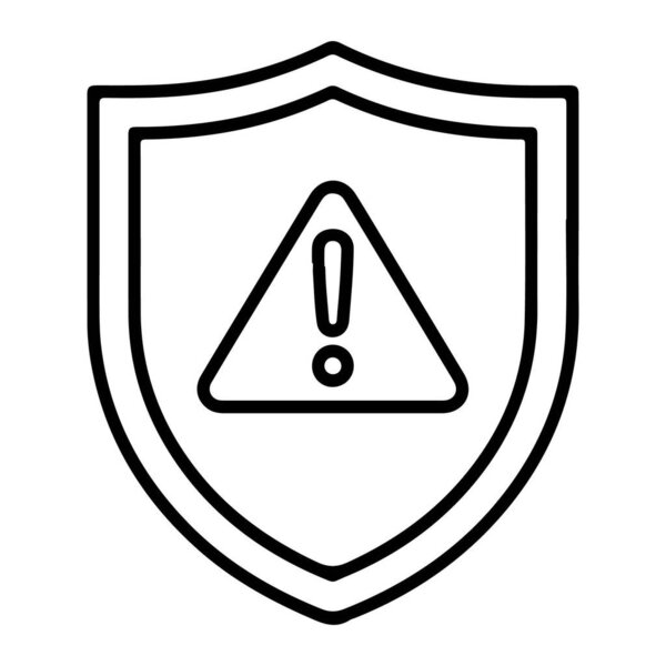 Черно-белая линия рисунка щита с треугольным предупреждающим символом с восклицательным знаком внутри.