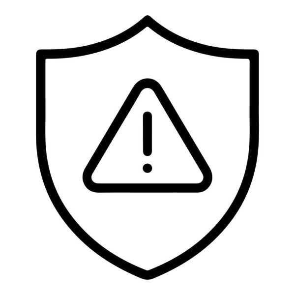 Минималистская иконка с изображением щита с заметным треугольником и восклицательным знаком внутри.