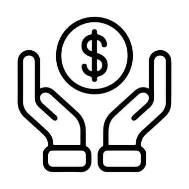 Bir dolar işareti ile bir madeni parayı beşik gibi sallayan, finansal güvenliği ve zenginliği simgeleyen basit bir sanat simgesi..