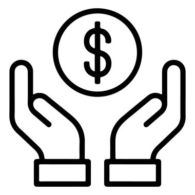 Bir dolar işareti ile yazı tura atan iki eli resmeden basit bir çizgi sanat ikonu.