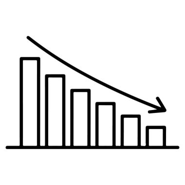 Çubuk çizelgesinin basit bir çizimi, çubukların yüksekliği azalıyor, negatif bir eğilim veya azalmaya işaret ediyor.