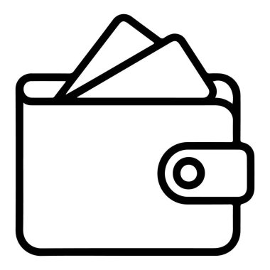 İçinde kredi kartları bulunan bir cüzdanın minimalist siyah beyaz çizgisi, finans ve kişisel eşyaları sembolize ediyor..