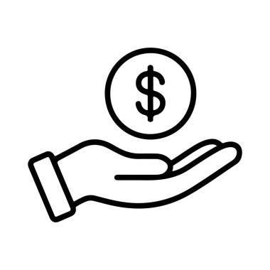 Bir dolar işaretli bozuk para tutan açık bir eli tasvir eden basit bir çizgi sanat simgesi.