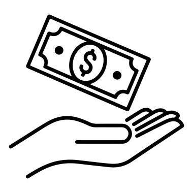 Bir elin basit bir çizimi ve bir dolar işaretli bir banknot..