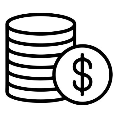 Bir dolar işaretli tek bir madeni paranın yanında bir yığın madeni para tasvir eden basit bir çizgi sanat simgesi.