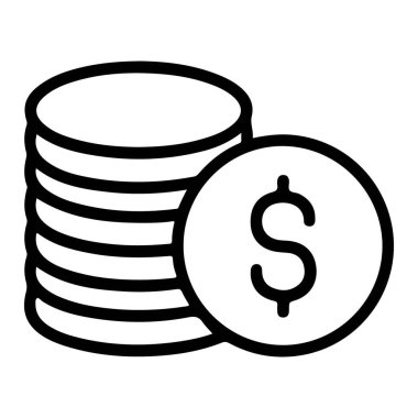 Bir dolar işareti gösteren bir bozuk para yığınını tasvir eden basit bir çizgi sanat simgesi.