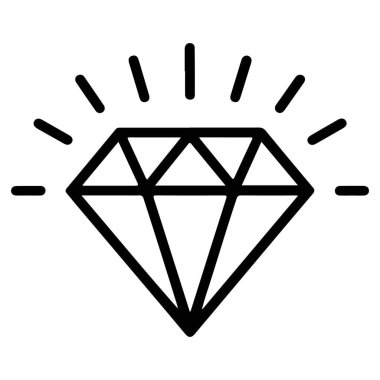 Parlak ışık saçan, parlaklığı ve değeri sembolize eden siyah-beyaz bir elmas çizimi..
