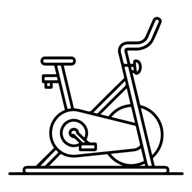 Sabit bir egzersiz bisikletinin minimalist çizimi temel bileşenleri ve tasarımı sergiliyor..