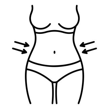 Belini gösteren oklarla bir kadın gövdesi çizimi, ölçü ya da zayıflama olduğunu gösteriyor..