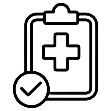 Çemberde işaretli ve çapraz sembollü tıbbi bir pano tasvir eden basit bir siyah beyaz simge.