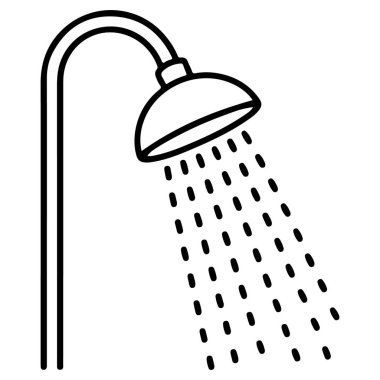 Minimalist siyah-beyaz çizgili bir duş başlığı ve üzerine su damlaları dökülüyor..