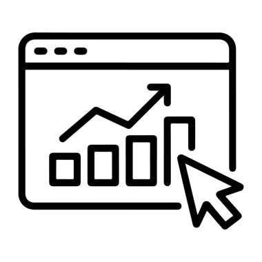 Çizgi grafiği çubuk grafikleri üzerinde yukarı doğru bir eğilim gösterir, verileri gösteren bir imleç, web sitesi performansını temsil eder.