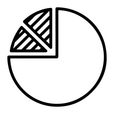 Bir turta grafiğinin minimalist siyah beyaz çizimi. Bir kesit köşegen çizgilerle gölgelenmiş..