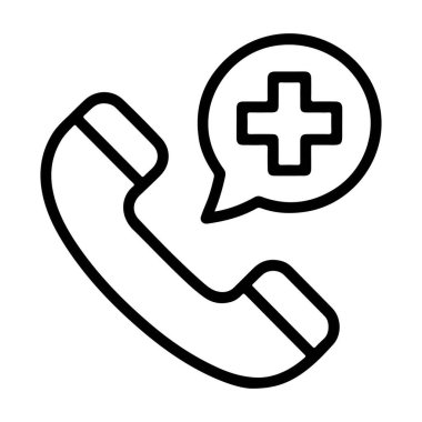 İçinde tıbbi haç sembolü olan bir konuşma baloncuğu olan bir telefon hattı çizimi..
