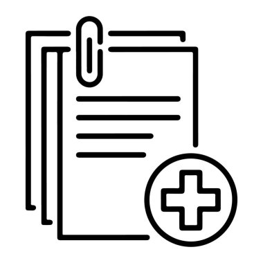 Yığılmış belgeleri, atacı ve daire içinde artı işareti tasvir eden basit bir çizgi resim simgesi.