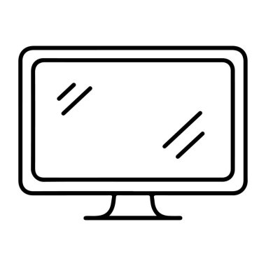 Düz ekran bilgisayar monitörünün minimalist siyah beyaz çizimi..