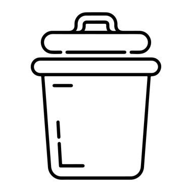 Kapağı kapalı bir çöp kutusunun minimalist siyah beyaz çizgisi..